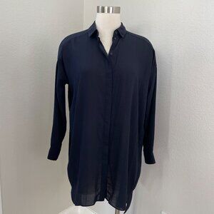 COS Womens 4 Navy Oversized Button Up Tunic Top Long Sleeve Shirt Blouse